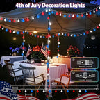 Connectable Red White and Blue String Lights Outdoor Indoor, 42FT 100LED 4th of July Decorations Plug in with Timer, 13 Modes Patriotic Globe Waterproof Fairy Lights for Independence Day Memorial Day