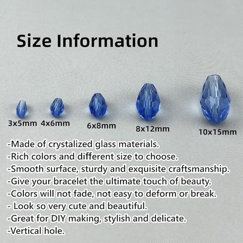 100pcs 8x12mm Teardrop Crystal Glass Beads for Jewelry Making, Faceted Vertical Hole Teardrop Glass Spacer Beads for Wind Chimes Bracelet Earring Necklace DIY Craft(Light Blue)