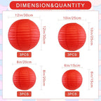 12Pcs Round Paper Lanterns Assorted Sizes (6" 8" 10" 12") for Home Decor, Restaurant, Church, Wedding, Birthday Party Decorations, Hanging Chinese Japanese Paper Lantern Lamps (Red)