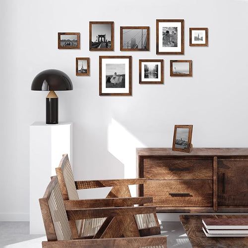 10x14 Picture Frame Set of 4 with Tempered Glass, Rustic Frame Display 8x12 Pictures with Mat or 10 x 14 Without Mat, Wooden Photo Frames for Wall Mounting