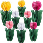 SUNBEAUTY 8 PCS Flower Honeycomb Decor Tulips Table Centerpieces Spring Decor for Home Office