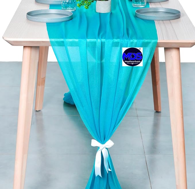 MDS Halloween Chiffon Table Runner - 10 Pack, 29 x 170 Inches, 14ft Each - Sheer Spooky Table Runners for Haunted House Parties, Trick-or-Treat Tables, Witchy Décor, Wedding & Events - Turquoise