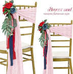 50 PCS Cheesecloth Chair Sashes Bows Wedding Aisle Decorations Chair Ribbon Ties Back Sash for Wedding Party Events Banquet Chair Cover Decoration (Light Pink)