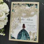 20PCS Masquerade Invitations, masquerade wedding invites, laser cut invitation pockets for quinceanera,xv,16 birthday,bridal shower,wedding,Anniversary,holiday party,etc. (glitter light gold)