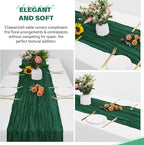 Aktor 4 Pack Emerald Green Table Runner Boho Cheesecloth Table Runner Semi Sheer Gauze Fabric Runners for Wedding Birthday Baby Shower Party Boho Table Decoration（Emerald Green）