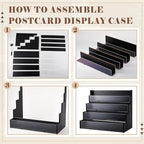 4 Tier Greeting Card Display Stand Black Bamboo and Acrylic Sticker Display Stand Trading Card Holder Retail Photos Shelf for Vendors Craft Collection & Show