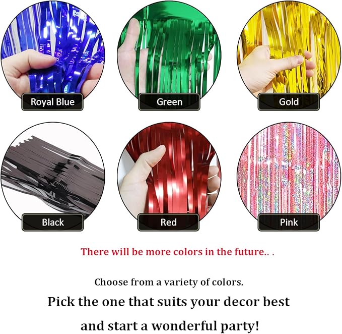 6 Pack Royal Blue Total 60 Feet Foil Fringe Garland Metallic Tinsel Banner Wall Hanging Drapes Parade Float Skirting Decorations for Trailer Mardi Gras Party Birthday Wedding