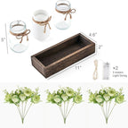 Mkono Mason Jar Lights Centerpiece Table Decorations for Dining Room Farmhouse Coffee Table Decor Wood Tray with 3 Jars Flowers for Kitchen Living Dining Room (Light Green)