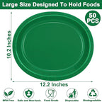 QZYL 50 Count Paper Plates, 12.2'' X 10.2'' Large Green Oval Plates, Daily Dinner Plates Disposable Paper Tray Bulk Party Supplies for Outdoor Picnic Birthday Party Barbecue Holiday