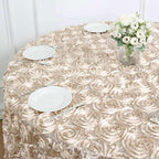 Efavormart 120" Beige Grandiose 3D Rosette Satin Round Tablecloth for Wedding Party Event Decoration