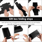 Roowest 50 Sets Kraft Gift Boxes Rectangle Kraft Paper Drawer Box with Window Homemade Soap Box with Blank Tags and Jute String for Jewelry Candy Wrapping Party Favor(Black, 6.3 x 3.5 x 2 Inch)