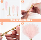 35" Pink Faux Pampas Grass Decor, 8pcs Large Tall Fluffy Artificial Pompous Grass Branches Floral Fake Pompas Grass Bulrush Floor Vase Filler Flower Arrangement for Home Wedding Boho Decor