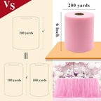 Pink Tulle Fabric Rolls 6 Inch by 200 Yards (600 feet) Fabric Spool Tulle Ribbon for DIY Pink Tutu Bow Baby Shower Birthday Party Wedding Decorations Craft Supplies