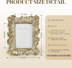 Cuspin Small Gold Picture Frame 3x5 Frames, Vintage Gold Palm Leaves Textured Hand-Crafted Resin with Glass Front Elegant Retro Vintage Design Photo Frame for Wall and Tabletop Display Home Decor