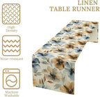 Poppy Floral Table Runner, Watercolor Brown Blue Flowers Blossom Summer Nature Table Runner for Kitchen Dinning Table Runner Decor Home Wedding Party Holiday, 13x60 Inch