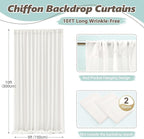10ft x 10ft Beige Backdrop Curtains, Wrinkle-Free Sheer Chiffon Fabric Photo Backdrop Drapes for Wedding Arch Party Ceremony Stage Photography Decorations