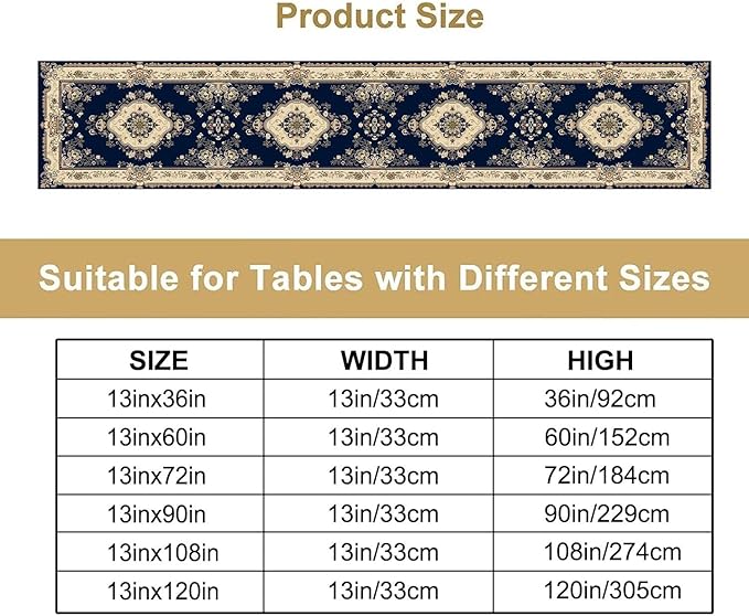 Vintage Elegant Farmhouse Table Runner Blue Beige Flower for Home Farmhouse Kitchen Table Dining Coffee Room Garden Party Wedding Decor 13x72in