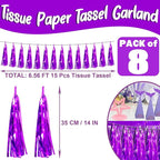 8P Purple Foil Fringe Metallic Tassel Streamers Banner Tassel Garland for Parade Floats, Bachelorette, Wedding, Birthday, Halloween, Christmas, Bridal/Baby Shower Party Decorations