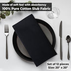 Urban Villa Cloth Napkins Halloween Dinner Napkins Solid Black Color 20''x20'' (Set of 12) 100% Cotton Slub Absorbent Napkins Soft Durable Reusable Washable Ideal for Events Parties Everyday use