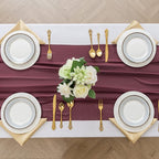 6Pack 9ft Chiffon Table Runner 14x108 Inch Sheer Romantic Table Runner for Wedding Birthday Party Bridal Shower Outdoor Decoration -Burgundy