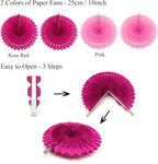 ZERODECO Party Decoration, 21 Pcs Pink Hanging Paper Fans, Pom Poms Flowers, Garlands String Polka Dot and Triangle Bunting Flags for Birthday Parties, Bridal Showers, Baby Showers, Wedding