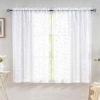White Sheer Curtains Embroidery 63 Inch Length Rod Pocket Voile Drapes for Living room, Bedroom, Window Treatments Semi Flower Pattern Curtain Panels for Kitchen, Yard, Farmhouse, Set of 2, 52"x 63".