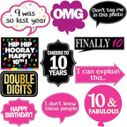 10th Birthday Photo Booth Party Props - 40 Pieces - Funny 10th Birthday Party Supplies, Decorations and Favors