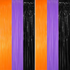 GOER 6.4 ft x 8.2 ft Metallic Tinsel Foil Fringe Party Backdrop for Halloween Birthday Graduation New Year's Party Decorations(2 Packs,Black&Orange&Purple)