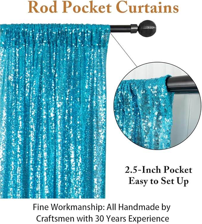 ShinyBeauty Turquoise Sequin Backdrop Curtain | 2 Panels 4FTx8FT Shimmer Backdrop | Wedding & Party Photo Background | Sky Blue Glitter Backdrop | Elegant & Sparkly Decor