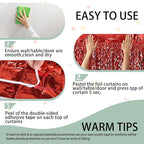 3 Pack Red Aluminium Foil Curtains, 3.3ft x 6.6ft, Wavy Shape, for Party Decorations & Photo Background