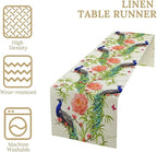 Peacock Table Runner,Seasonal Flower Plants Peacock Birds Table Runner for Home Kitchen Dining Party Indoor Outdoor Decoration 13x108 Inch