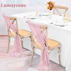 50 PCS Cheesecloth Chair Sashes Bows Wedding Aisle Decorations Chair Ribbon Ties Back Sash for Wedding Party Events Banquet Chair Cover Decoration (Light Pink)