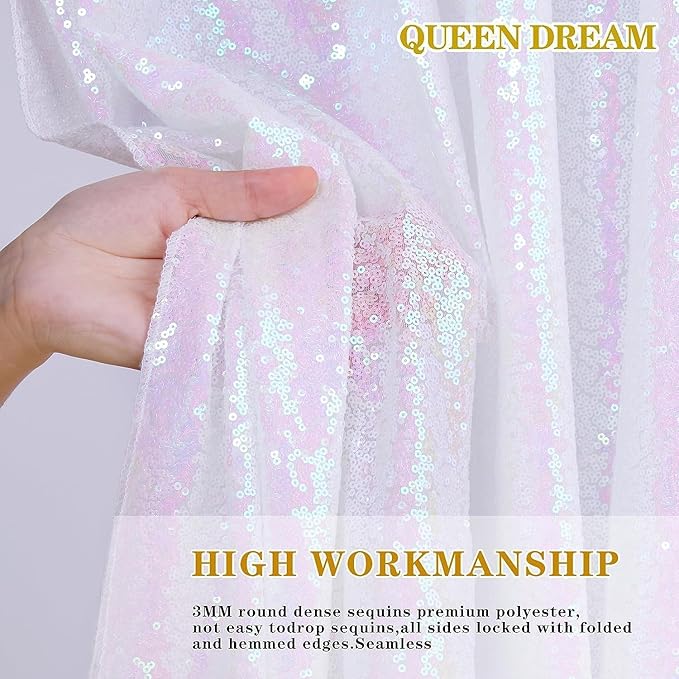8ft x 8ft White Iridescent Sequin Backdrop Curtain Sparkly Background Drapes for Wedding Birthday Baby Shower Event Decorations