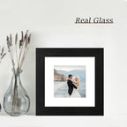 6x6 Picture Frame Set of 4 with High Definition Glass, Black Frames Display 4x4 Picture with Mat or 6 x 6 Without Mat, Square Wood Photo Frame for Wall Mount and Tabletop Display