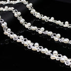 2 Yard Pearl Chain Silver Rhinestone Trim String Crystal Applique Fringe Ribbon Strips Beads Sewing Dress DIY Party Wedding Bouquet for Decoration Bridal Costume Embellishment