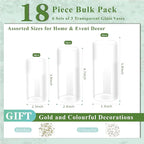 Glass Cylinder Vase Set of 18 for Centerpieces, 4,4.7,6 inch Tall Clear Vase Bulk Floating Candle Holder for Wedding Table Home Décor and Party