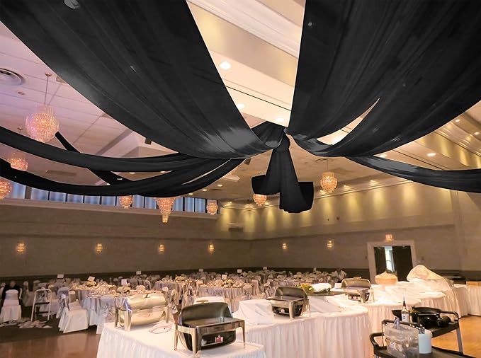 6 Panels Black Ceiling Drapes for Wedding 5ftx30ft Ceiling Drapes Wedding Arch Draping Fabric Cheesecloth Sheer Curtain Romantic Ceiling Decorations for Weddings Party Banquet Ceremony Stage