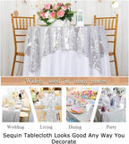 ShinyBeauty Silver Tablecloths 36X36 Inch 2 Pieces Sequin Table Cloth for Party Sparkle Table Cloths Square Small Grey Shimmer TableclothOverlay for Wedding Birthday Cake Tables