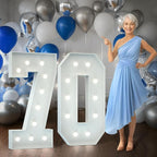 Marquee Numbers 4 Feet Tall Big Light Up Numbers 70th Birthday Decorations Women Men White Anniversary Party Decor Large Cardboard Prop Backdrop Sign 70