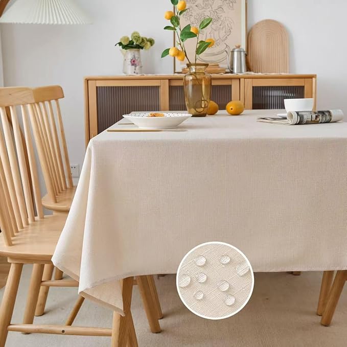 NLMUVW Champagne Tablecloth for Rectangle 84 Inch - Linen Table Cloth 6ft Water Resistant Farmhouse Burlap for Kitchen Dining Café, 54 x 84 Inch