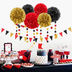 Red-Black Gold Casino-Theme Graduation Party-Decorations - 23pcs Kits Game Night Streamer Tissue Paper Pom Poms,Tassel Garland Banner,Birthday Wedding Baby Bridal Shower Decor Lasting Surprise