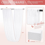10 Panels White Ceiling Drapes for Wedding 5ftx20ft Sheer Drapery Chiffon Fabric Arch Draping Curtains for Party Ceremony Birthday Baby Shower Reception Stage Ceiling Decorations