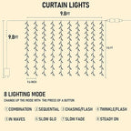 Dazzle Bright 300 LED Curtain String Lights, Christmas Fairy Lights for Bedroom with 8 Lighting Modes, Connectable Waterproof Window Lights Party Wedding Garden Wall Decor, Multi-Colored