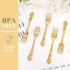 150PCS Gold Plastic Forks - 8.1inch Gold Forks Disposable - Vintage Heavy Duty Dessert Forks - Premium Fancy Plastic Silverware for Parties, Weddings, Dinners and Events