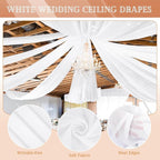 6 Panels White Ceiling Drapes for Wedding 5ftx15ft Sheer Drapery Chiffon Fabric Arch Draping Curtains for Party Ceremony Birthday Baby Shower Reception Stage Ceiling Decorations