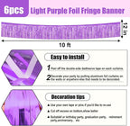 6 Pack 10 Feet Light Purple Foil Fringe Garland Metallic Tinsel Streamers Banner Wall Hanging Curtain Backdrop for Parade Floats, Birthday, Graduate, Mother's Day, Wedding Party Decoration