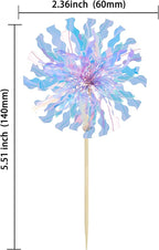 Ephlyn 30Pcs Foil Firework Cupcake Toppers Party Birthday Cake Toppers Supplies Sparkle Tinsel Cocktail Fruit Toothpick for Birthday Wedding Graduation Party Light Blue