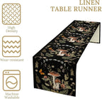 Mushroom Kitchen Table Runner, Boho Vintage Wild Flower Gothic Witchy Moonlit Forest Plant Table Runner for Bedroom Living Room Kitchen Dinner Table, 13x36 Inch