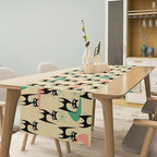 Mid Century Table Runner,Cat Geometric Stripe Colorful Abstract Pattern Print Tablecloth Burlap for Hotel Indoors Outdoor Dining Room Kitchen Holiday Party, 13x36in