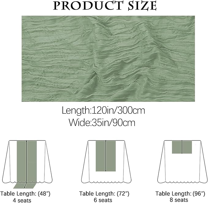 16PCS Sage Green Cheesecloth Boho Gauze Table Runner - 35x120Inch, Long, Rustic, Sheer for Wedding Party, Bridal Shower, Baby Table Decor